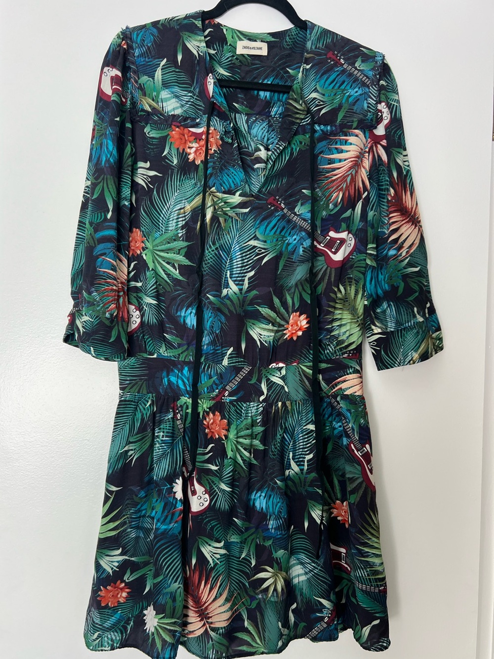 Zadig & Voltaire Tropical weed Leaf and guitar Print Dress in Green and Teal